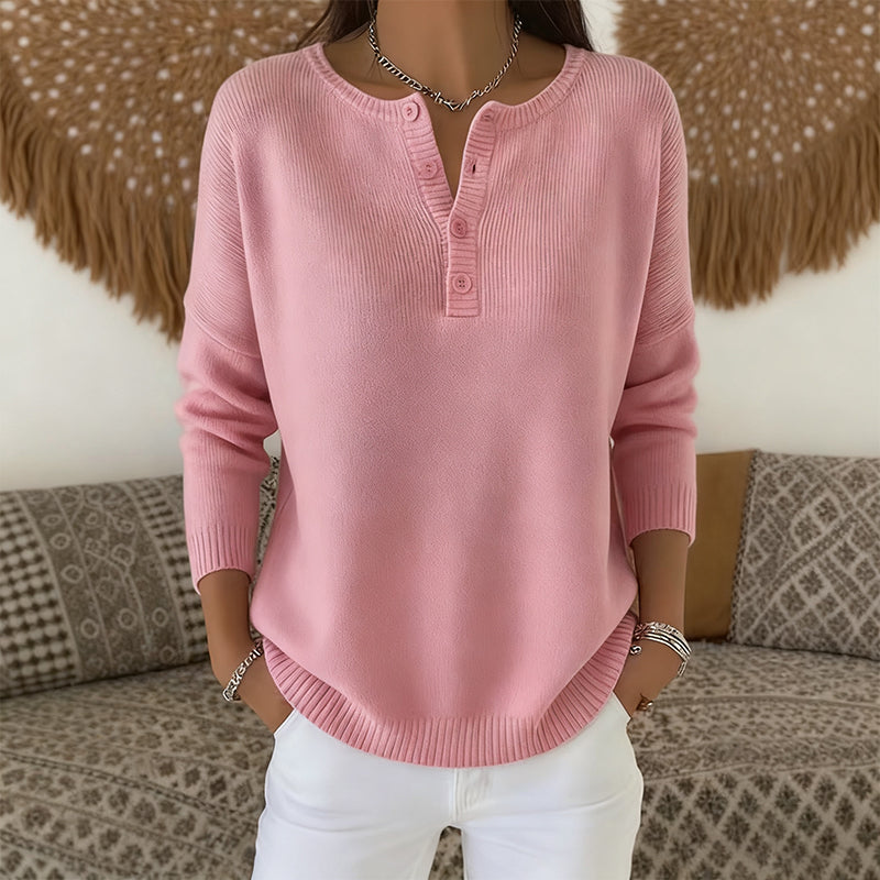 💖Soldes ! Prix cassés💖Pull en Maille à Col en V avec Boutons pour Femme