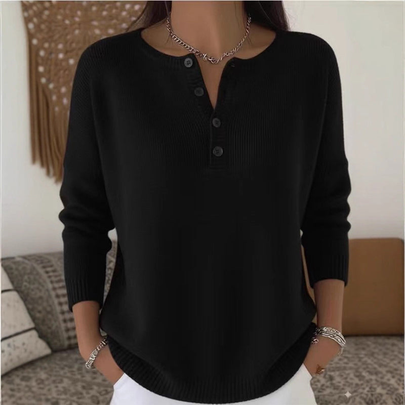 💖Soldes ! Prix cassés💖Pull en Maille à Col en V avec Boutons pour Femme