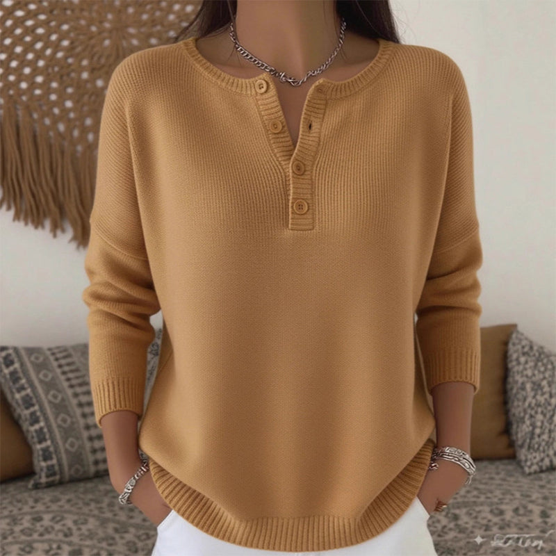 💖Soldes ! Prix cassés💖Pull en Maille à Col en V avec Boutons pour Femme