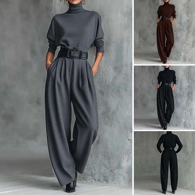 💜 DERNIER JOUR DE PROMOTION - 50 % DE RÉDUCTION💜Ensemble élégant pour femme composé d'un haut à col roulé et d'un pantalon taille haute
