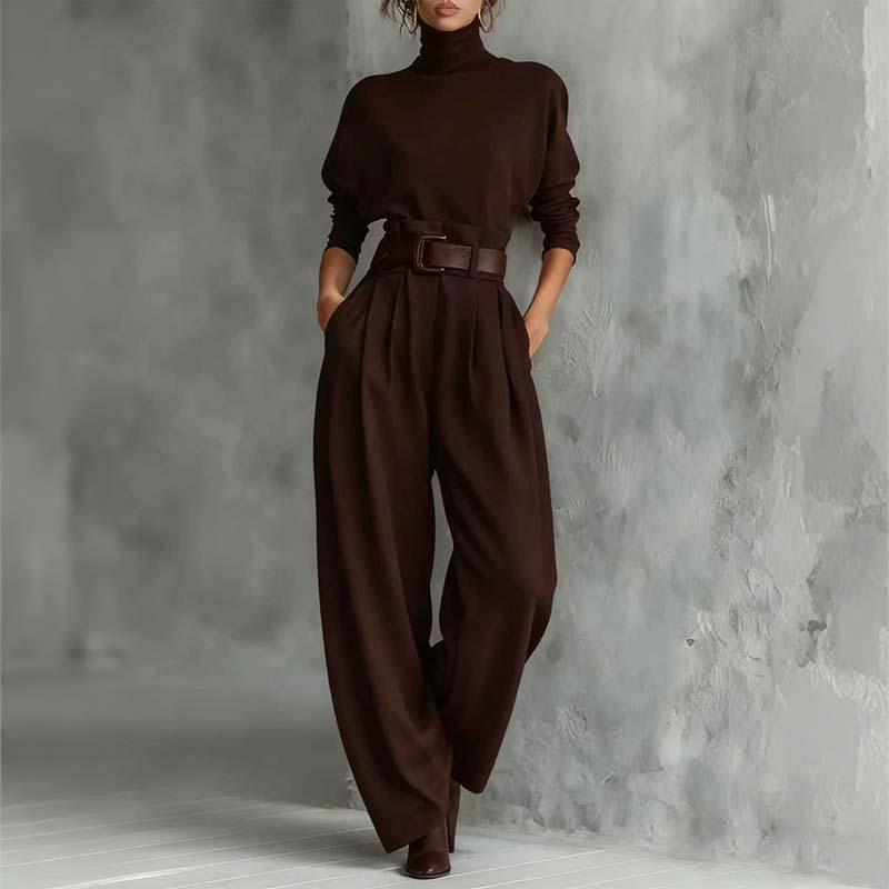💜 DERNIER JOUR DE PROMOTION - 50 % DE RÉDUCTION💜Ensemble élégant pour femme composé d'un haut à col roulé et d'un pantalon taille haute