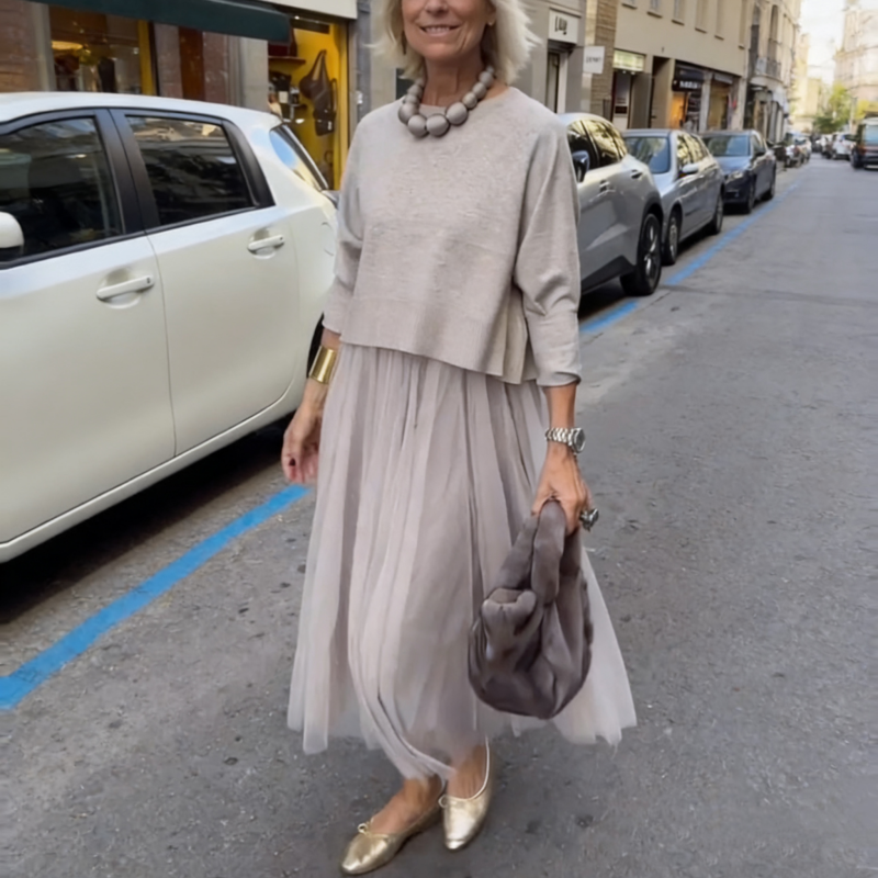 📢📢50 % de réduction !! ⏰Ensemble deux pièces composé d'un haut à manches longues en tricot pour femme et d'une robe sans manches