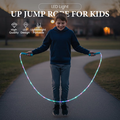 🏅Corde à sauter lumineuse LED pour enfants – 3 modes d’éclairage, longueur réglable & poignées antidérapantes 👧