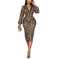 🔥50% de réduction ! 💃 Robe mi-longue léopard à col V dentelle & manches lanternes – Élégante, flatteuse et audacieuse 🐾
