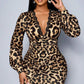 🔥50% de réduction ! 💃 Robe mi-longue léopard à col V dentelle & manches lanternes – Élégante, flatteuse et audacieuse 🐾