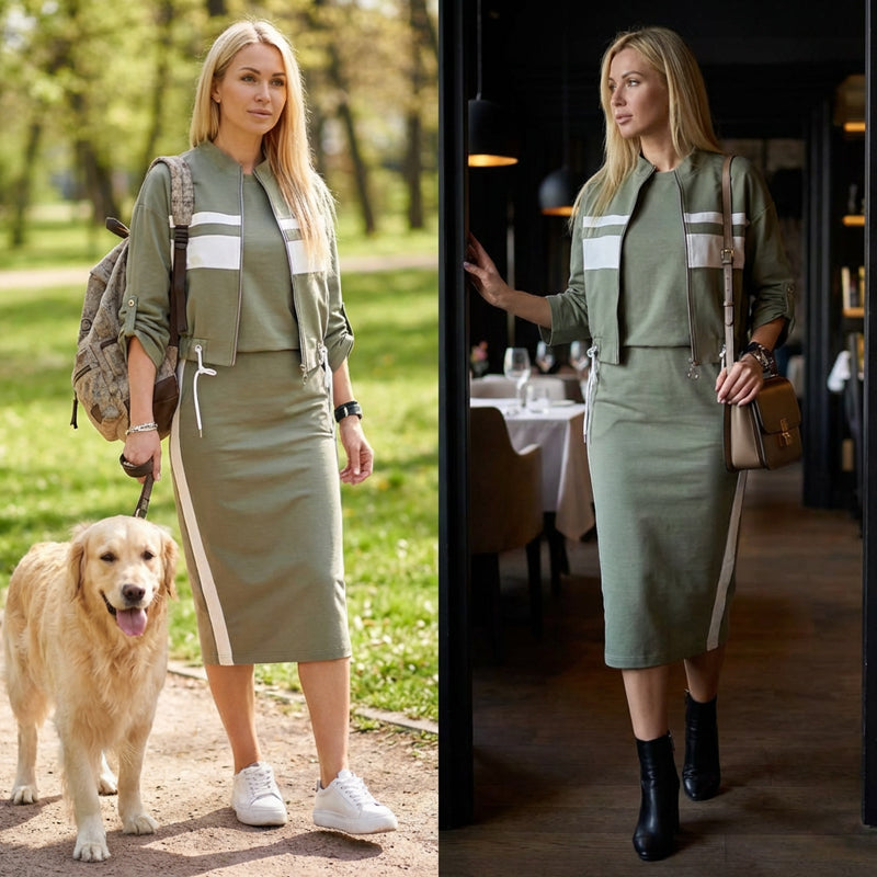 📢📢50 % de réduction !! ⏰Ensemble veste et robe à col montant pour femme