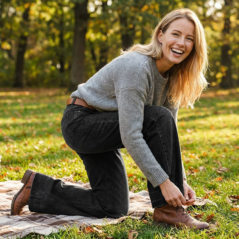 👖🌟 PROMO FLASH 50% ! Jean Évasé Rétro Femme – Denim Élastique, Poches Pratiques, Ourlet Large Retroussé, Tailles S-2XL, Idéal Look Vintage Chic ✨
