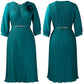 Robe midi plissée à manches 3/4 avec ceinture pour femme