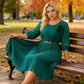 Robe midi plissée à manches 3/4 avec ceinture pour femme