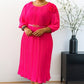 Robe midi plissée à manches 3/4 avec ceinture pour femme