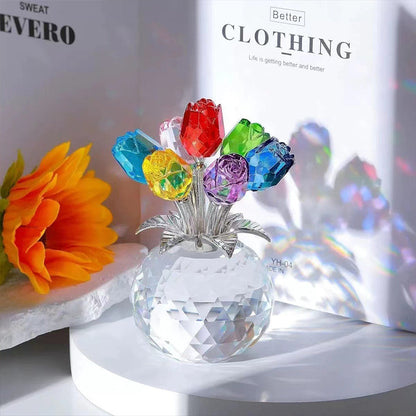 💐60 % DE RÉDUCTION ! ✨ Figurine de fleur rose cristal avec vase – Décoration élégante, faite main et idée cadeau parfaite 🎁