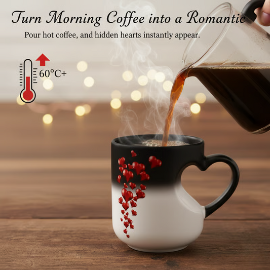 ☕💖✨ PROMO -50% ! Mug Cœur Change-Couleur – Magie Thermique, Poignée Cœur & Lavable Micro-Ondes (Noir)
