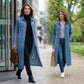 📢📢50 % de réduction !!⏰LIVRAISON GRATUITE⏰Manteau long en denim boutonné pour femme