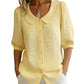 💎 61% DE RÉDUCTION – TEMPS LIMITÉ ! 💎 Chemise à Col Rétro avec Broderie Florale – Polyester Léger, Manches Mi-Longues & Coupe Féminine 🌸 blouse