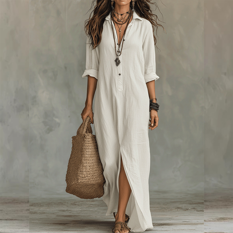 🔥 VENTE CHAUDE 🔥Robe longue ample décontractée avec fente sur le devant
