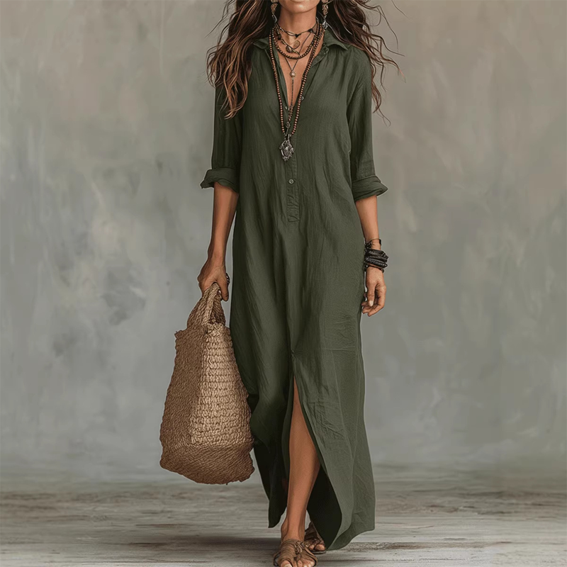🔥 VENTE CHAUDE 🔥Robe longue ample décontractée avec fente sur le devant