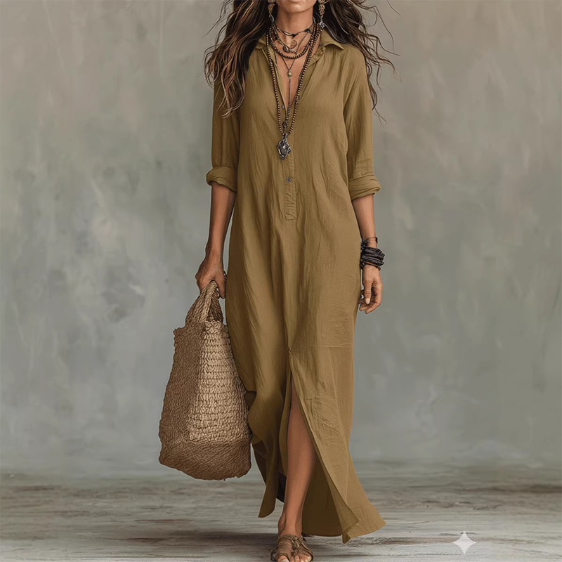 🔥 VENTE CHAUDE 🔥Robe longue ample décontractée avec fente sur le devant