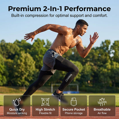 📱PROMO LIMITÉE -50%👖Collant 2-en-1 Homme – Compression & Short, Respirant, Poche Téléphone, 3 Couleurs, S-3XL