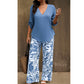 👔🌸 PROMO -50% ! Ensemble Femme Chemisier V & Pantalon Large Imprimé Feuilles – 2 Pièces, Tissu Léger (6 Couleurs, S-3XL)