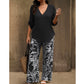 👔🌸 PROMO -50% ! Ensemble Femme Chemisier V & Pantalon Large Imprimé Feuilles – 2 Pièces, Tissu Léger (6 Couleurs, S-3XL)