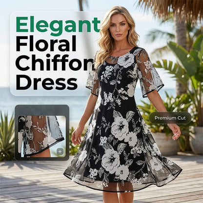 🔥Offre à durée limitée - Robe élégante en mousseline à imprimé floral pour femme✈️