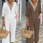 🔥Haut à col en V et pantalon à jambes larges pour femme✈️