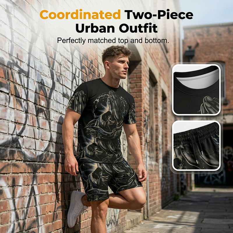 📢📢Nouveautés – 50 % de réduction!! Ensemble 2 pièces T-shirt imprimé et short pour homme