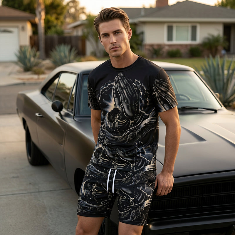 📢📢Nouveautés – 50 % de réduction!! Ensemble 2 pièces T-shirt imprimé et short pour homme