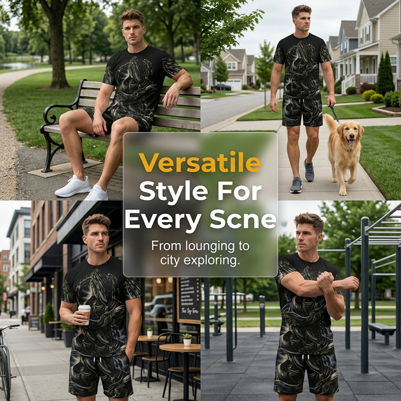 📢📢Nouveautés – 50 % de réduction!! Ensemble 2 pièces T-shirt imprimé et short pour homme