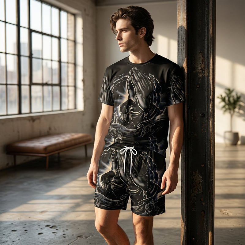 📢📢Nouveautés – 50 % de réduction!! Ensemble 2 pièces T-shirt imprimé et short pour homme