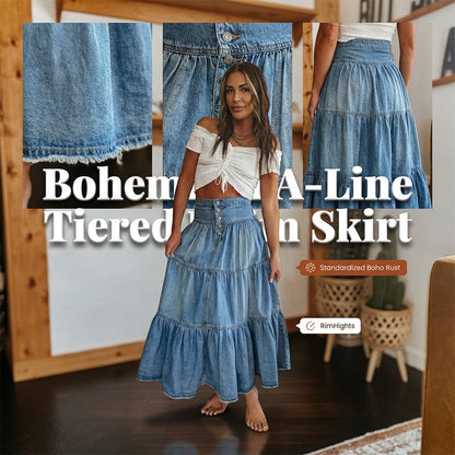 💐 PROMO EXCEPTIONNELLE -50% ! Jupe Maxi Denim Premium – Coton Respirant, Coutures Raffinées ✨👖 【Qualité Haute Gamme】