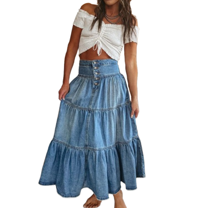 💐 PROMO EXCEPTIONNELLE -50% ! Jupe Maxi Denim Premium – Coton Respirant, Coutures Raffinées ✨👖 【Qualité Haute Gamme】