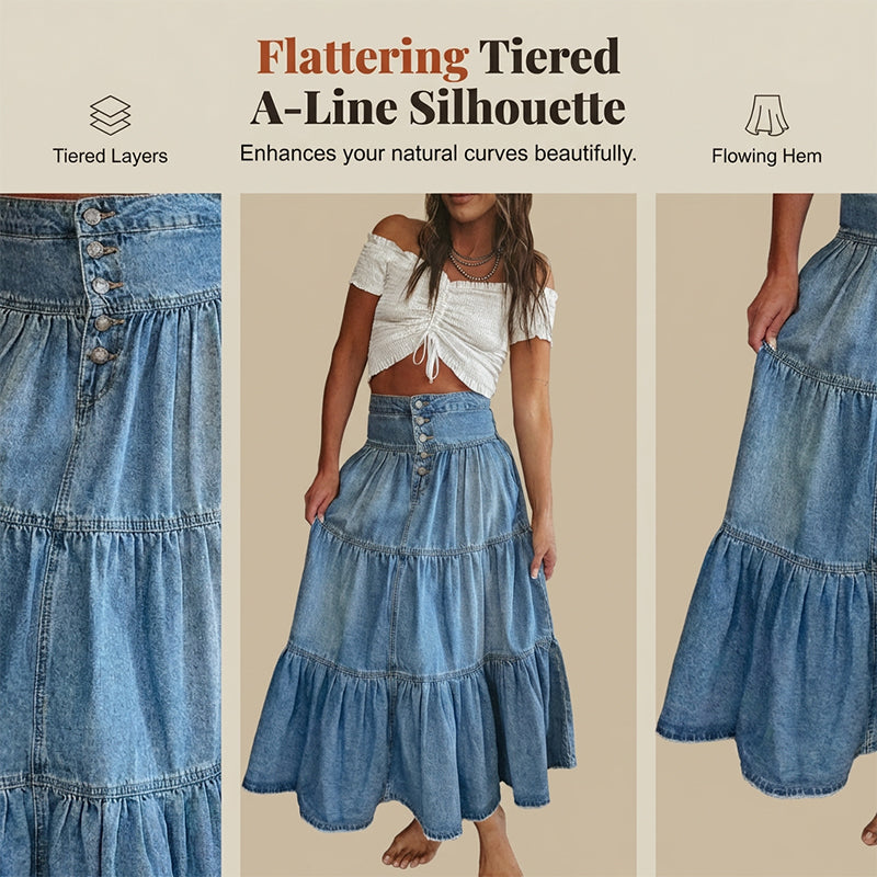 💐 PROMO EXCEPTIONNELLE -50% ! Jupe Maxi Denim Premium – Coton Respirant, Coutures Raffinées ✨👖 【Qualité Haute Gamme】