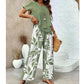 Ensemble Femme Deux Pièces Pantalon Large à Imprimé Feuillage