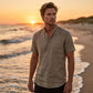 Chemise Henley Homme à Manches Courtes en Mélange de Lin