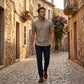 Chemise Henley Homme à Manches Courtes en Mélange de Lin