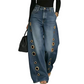 🌸 -50% SUR UNE SÉLECTION ! Jean Femme Œillets Jambes Larges – Doux, Aéré & Tendance avec Ceinture 🔘✨ 【Offre Limitée】