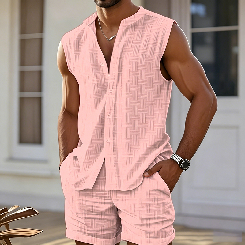 Ensemble haut sans manches boutonné et short pour homme