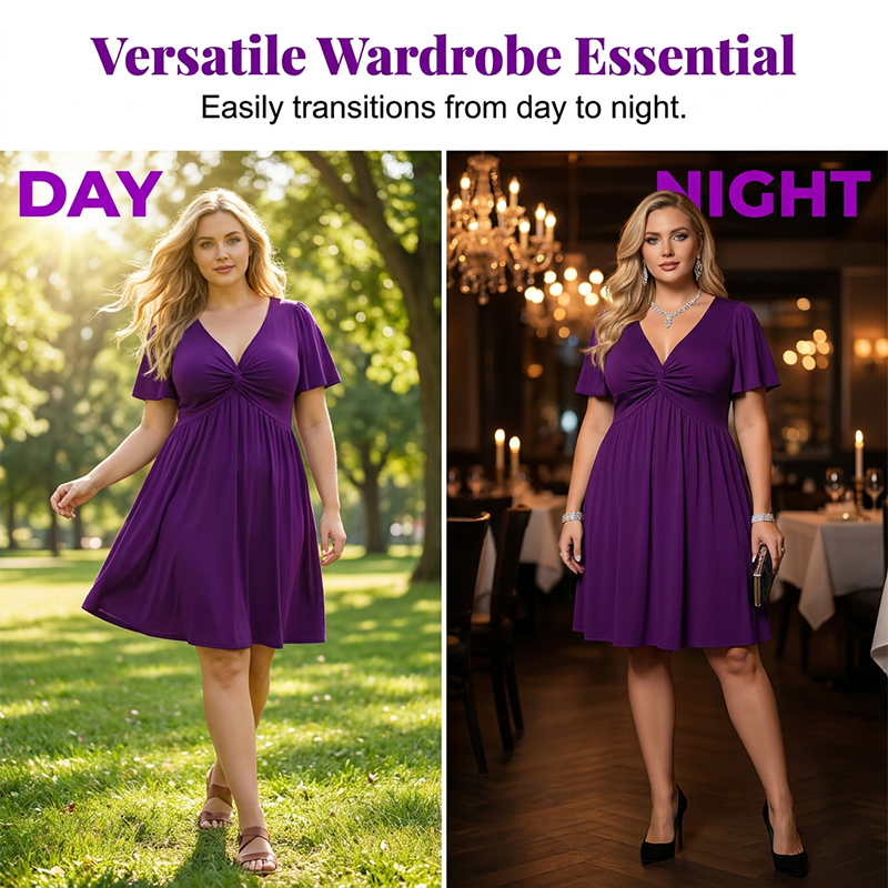 👗✨ PROMO LIMITÉE 50% ! Robe Femme en V à Devant Bouclé – Tissu Fluide Doux, Poches Latérales, Coupe Large, 4 Couleurs, Taille XL-5XL, Parfaite pour Toutes Occasions 🌺