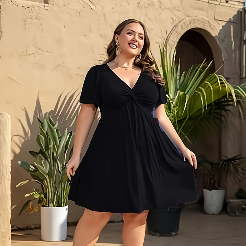 👗✨ PROMO LIMITÉE 50% ! Robe Femme en V à Devant Bouclé – Tissu Fluide Doux, Poches Latérales, Coupe Large, 4 Couleurs, Taille XL-5XL, Parfaite pour Toutes Occasions 🌺