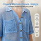 👚🧶 PROMO LIMITÉE 50% ! Chemise Boutonnée Femme Tricotée à Manches Courtes – Tissu Ajouré Respirant, 2 Poches, Coupe Légère, 2 Couleurs, Parfaite pour Superposition Estivale 🌞