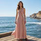 👗 PROMO 50% DE RÉDUCTION LIMITÉE ! ✨ Robe longue sans manches à rayures : col V, coupe trapèze et poches latérales 🌊