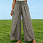 Pantalon femme à taille froncée, jambes larges et fente latérale