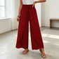 Pantalon femme à taille froncée, jambes larges et fente latérale