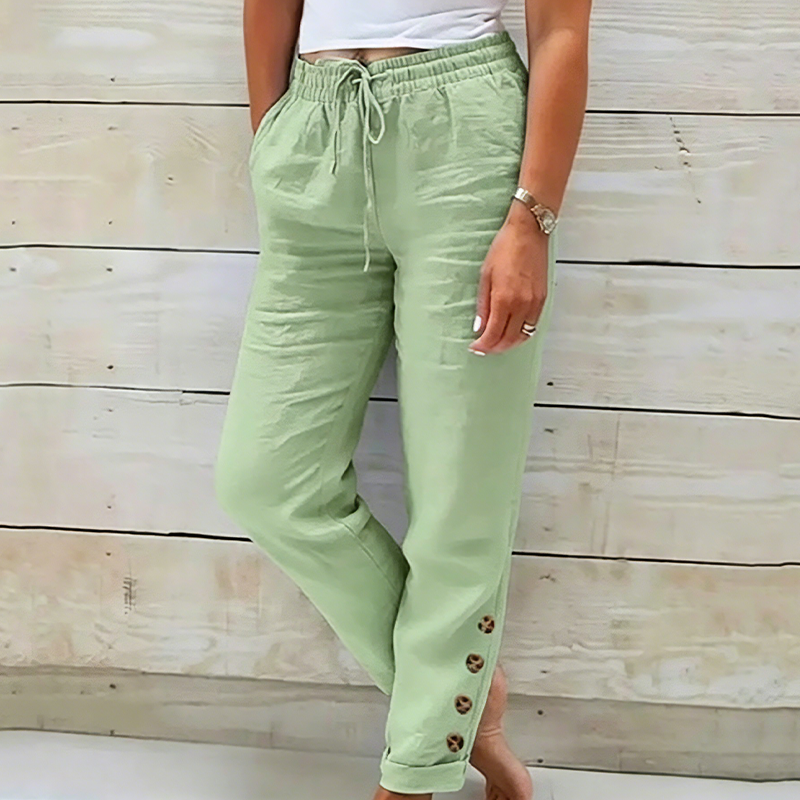 🌺50 % de réduction ! Pantalon pour femme avec cordon de serrage à la taille et bas boutonnés