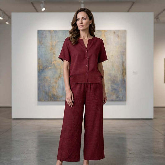 Ensemble femme top à manches courtes et pantalon jambe large
