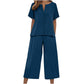 Ensemble femme top à manches courtes et pantalon jambe large