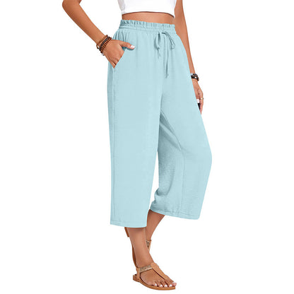Pantacourt femme en coton et lin à jambes larges