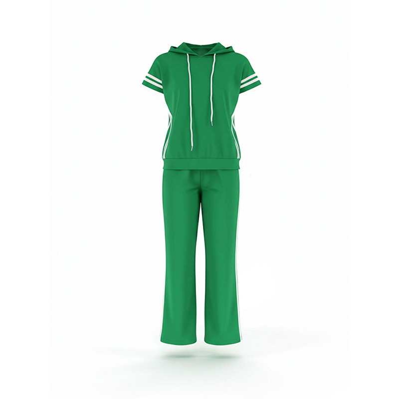 Ensemble pour femme composé d'un sweat à capuche à manches courtes rayé et d'un pantalon à jambes larges