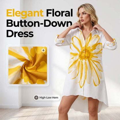📢📢Nouveautés – 50 % de réduction ! 🌻 -Robe boutonnée à fleurs avec ourlet asymétrique – Élégante & aérée !